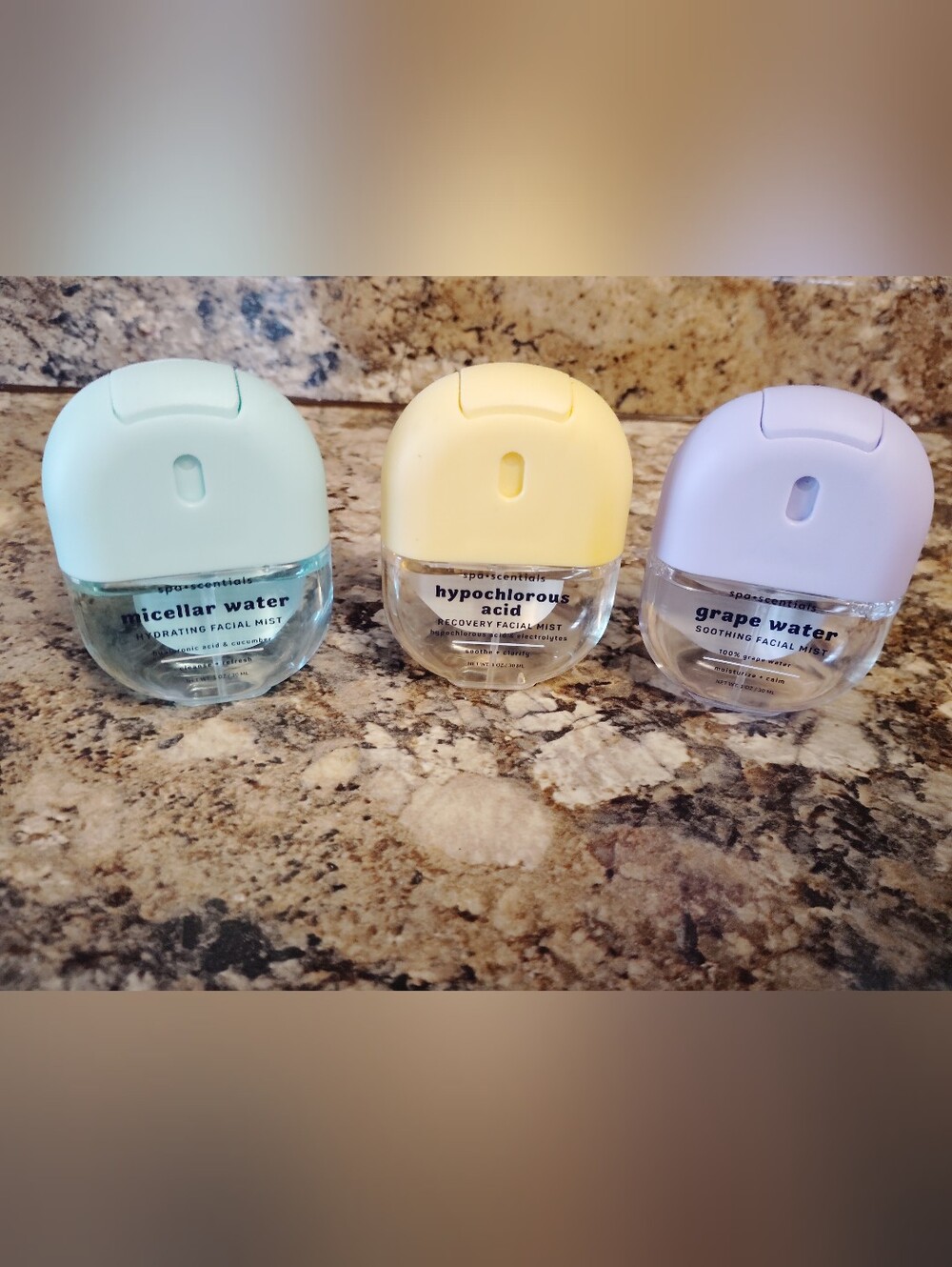 Hydrating facial mist set of 3Spa scentials micellar water, hypochlorous acid,